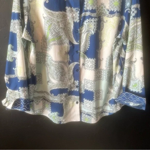 CHICO'S PAISLEY POP GIANA BLOUSE SZ  3 Paisley Print Blue and Green Women's Top - Picture 6 of 15